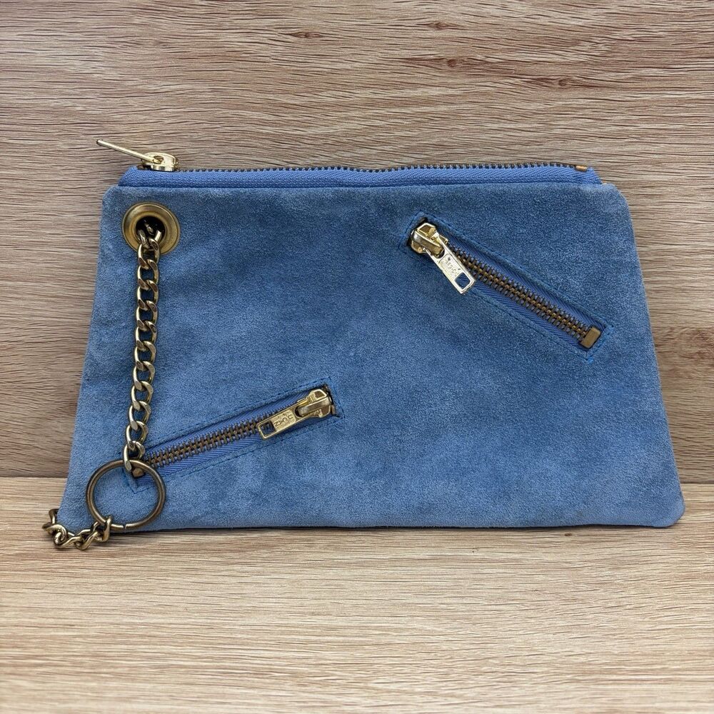 Hand Maid Michelle Frantz Wristlet Purse Clutch Light Blue Genuine Suede